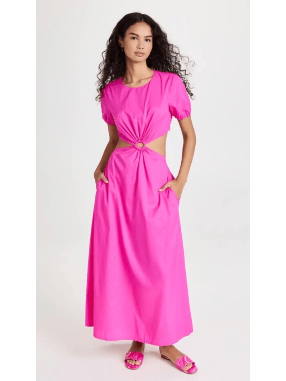 STAUD Calypso Cutout O-Ring Maxi Dress Bougainvillea Pink Women's Small
